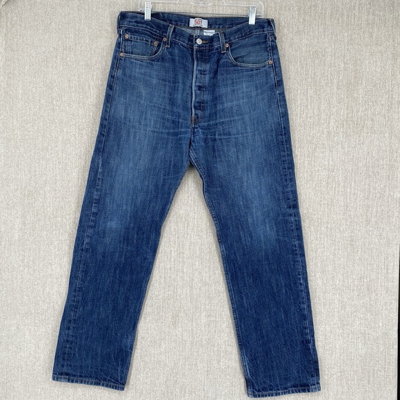 Levi's Other - Levis 501 Jean Men 36X34 Blue Straight Button Fly Denim Whisker Cotton Mexico